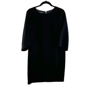 Lafayette 148 Black 3/4 Sleeve Dress Exposed Back Zipper & Pockets Women's 6